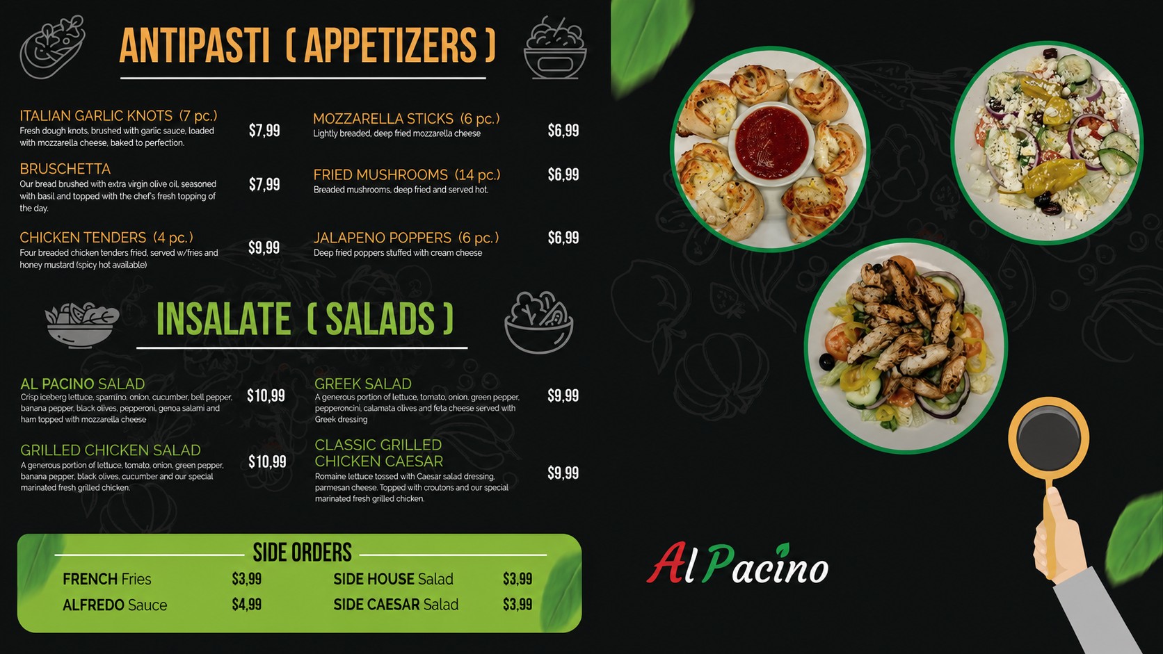 Al Pacino appetizers menu