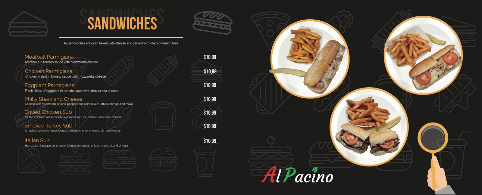 Al Pacino sandwiches menu